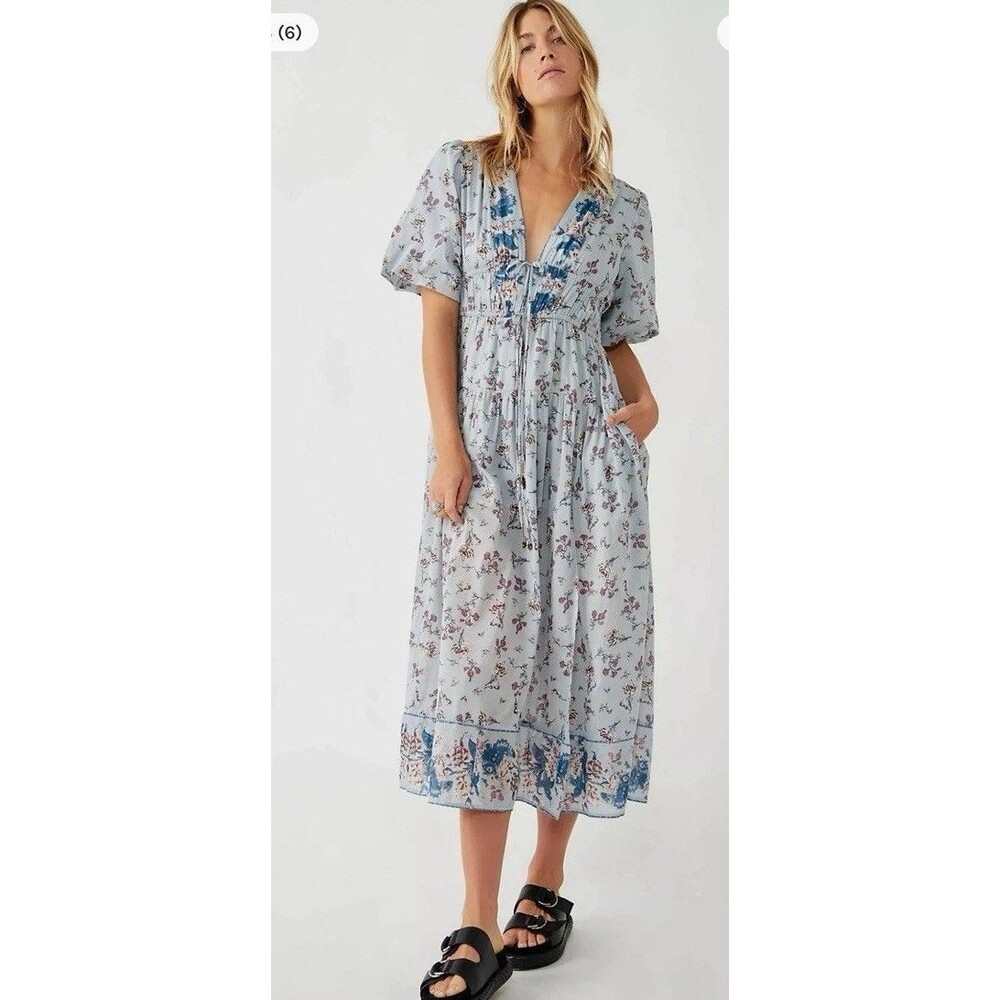 Free People Lysette Maxi Dress Bluebell  V-Neck Women's Small Pockets